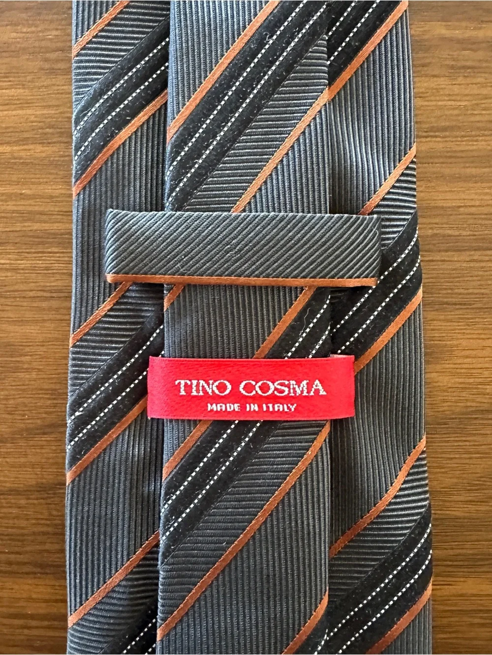 Tino Cosma Gray & Brown Striped Silk Tie